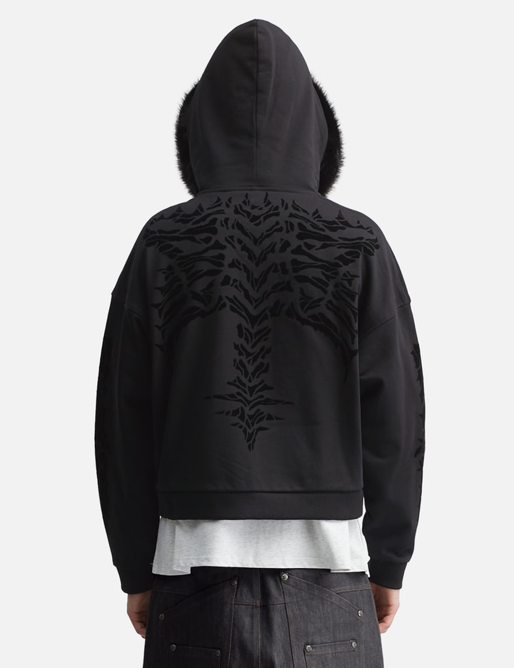 Thought We Friends "Aaron" Black Skeleton Zip-Up Hoodie With Faux Fur Hood