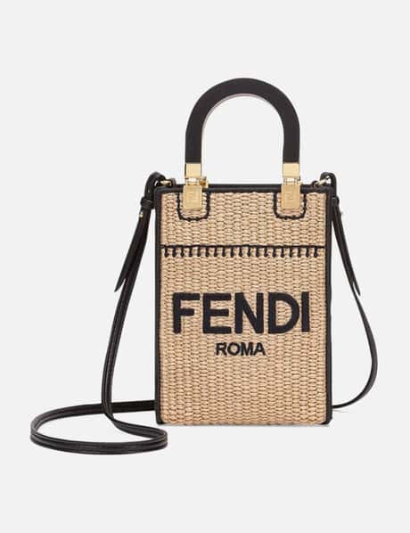 Fendi Fendi Mini Sunshine Logo Embroidered Straw Shopper