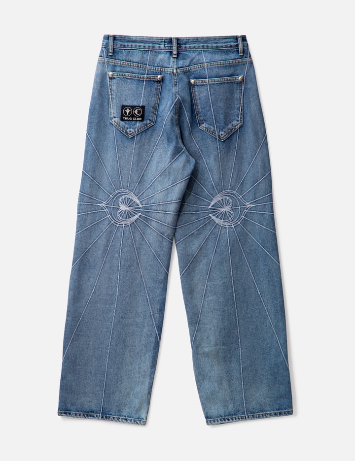 Shop Thug Club Chain Stitch Denim Pants In Blue