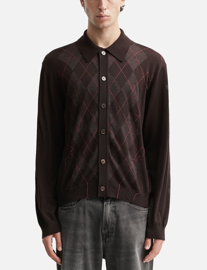 Our Legacy Mens Pub Argyle Evening Diamond-stitch Wool Polo Shirt In Brown