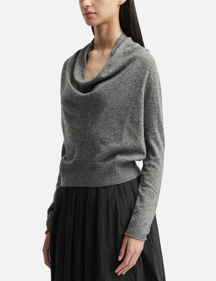 Anggae Eyelet Knit Cowl Neck Pullover In Gray
