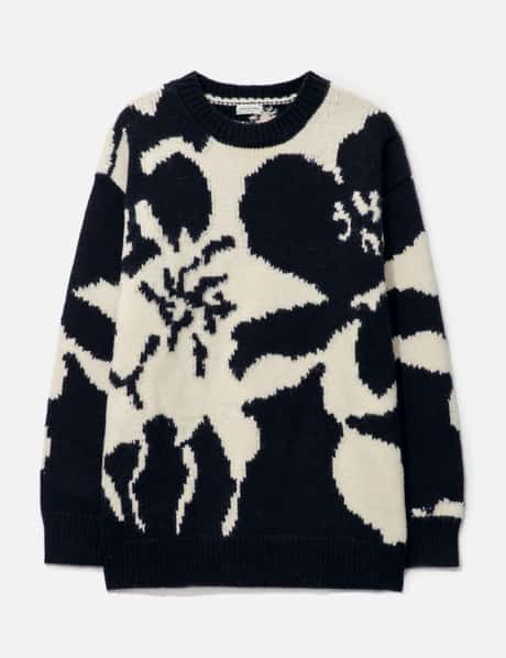 Dries Van Noten Native Oversized Floral Intarsia Crew Knit Sweater