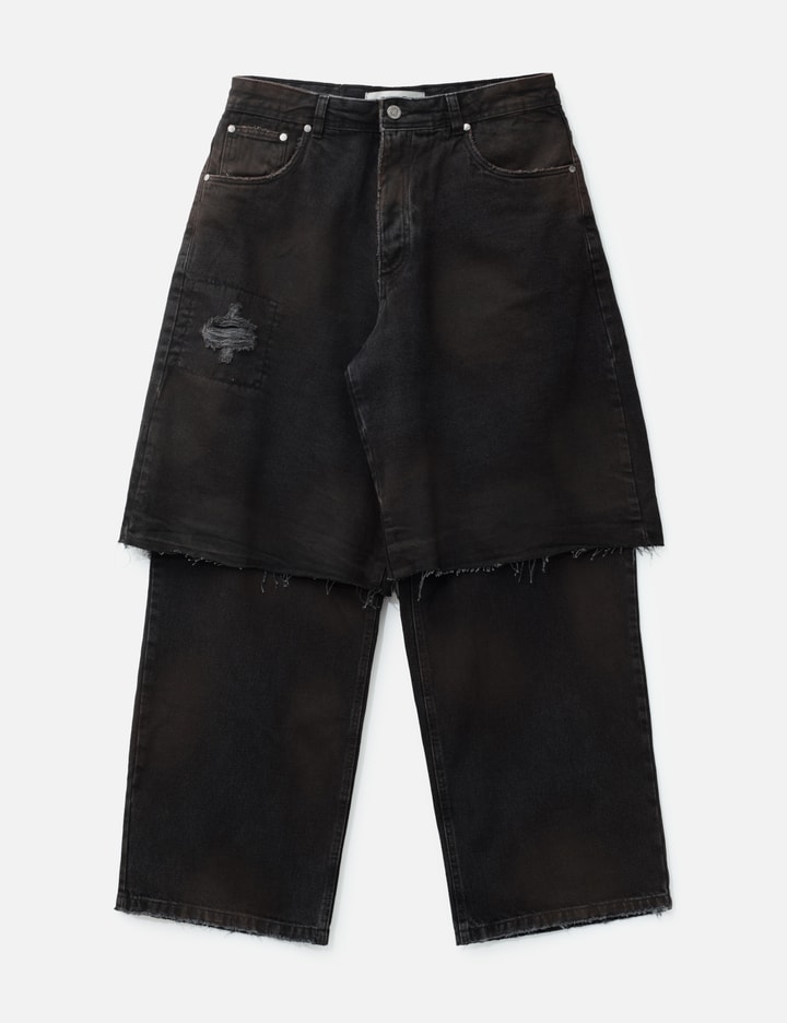 Layered Black Denim Trousers Placeholder Image