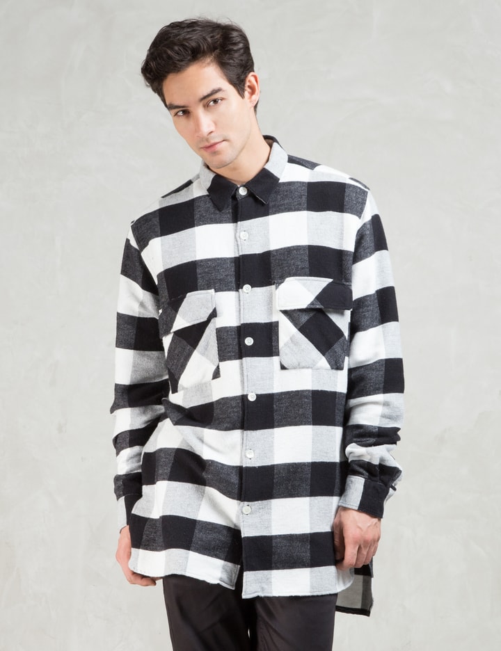 Black/white Flannel Plaid 2 Pocket Shirt Coat Placeholder Image