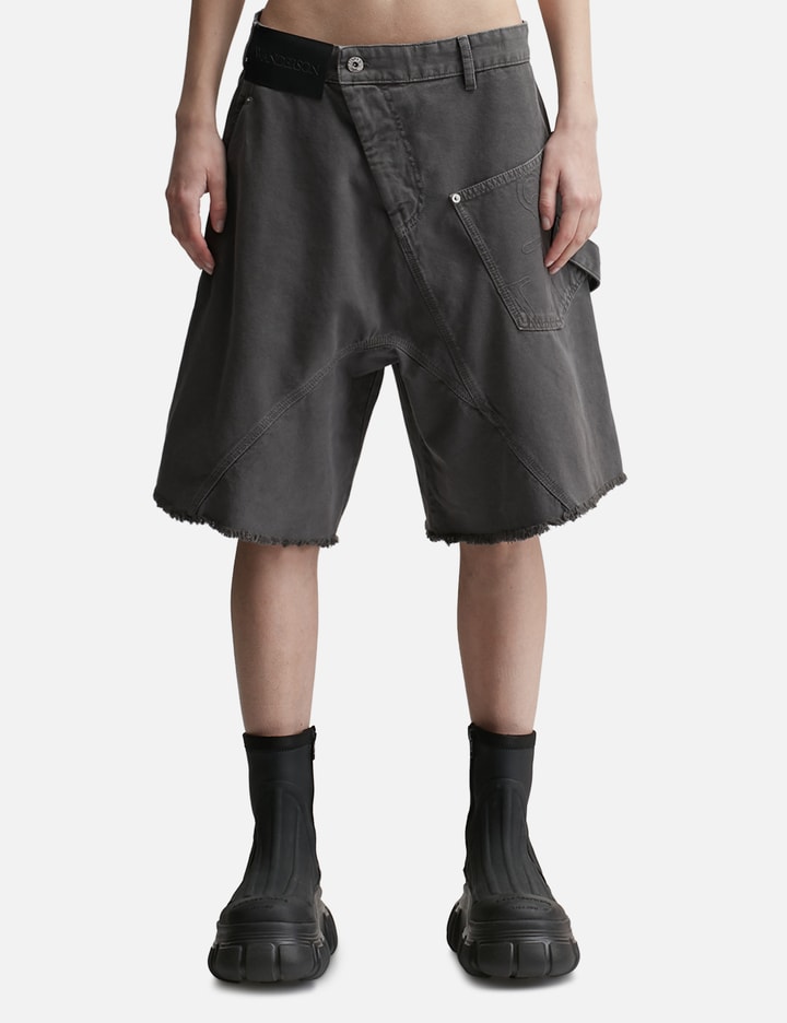 Shop Jw Anderson Twisted Workwear Shorts In Grey