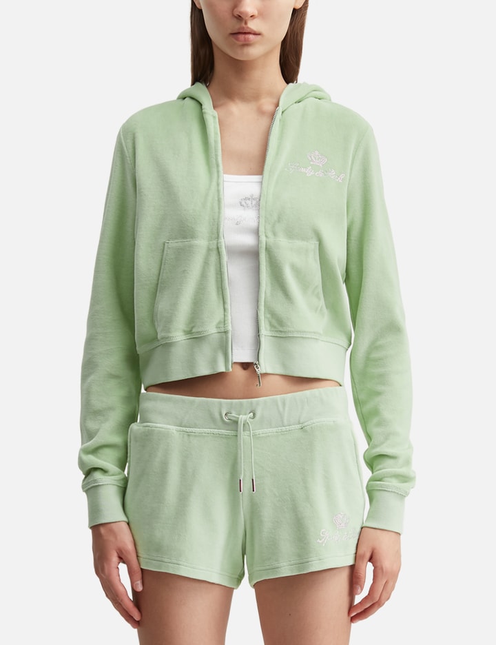 Sporty & Rich Sporty & Rich X Juicy Couture Script Velour Zip Hoodie