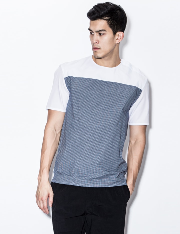 White/Blue T-Shirt with Buttons on Shoulders Placeholder Image