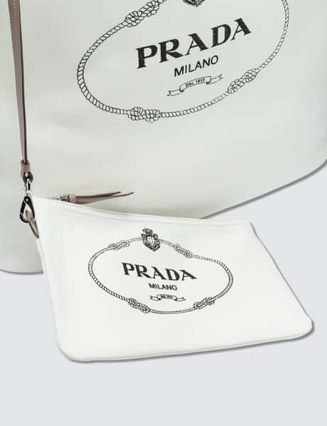 Prada Transparent Vinyl and Black Canvas Logo Beach Large Tote Bag 1BG166 -  Yoogi's Closet