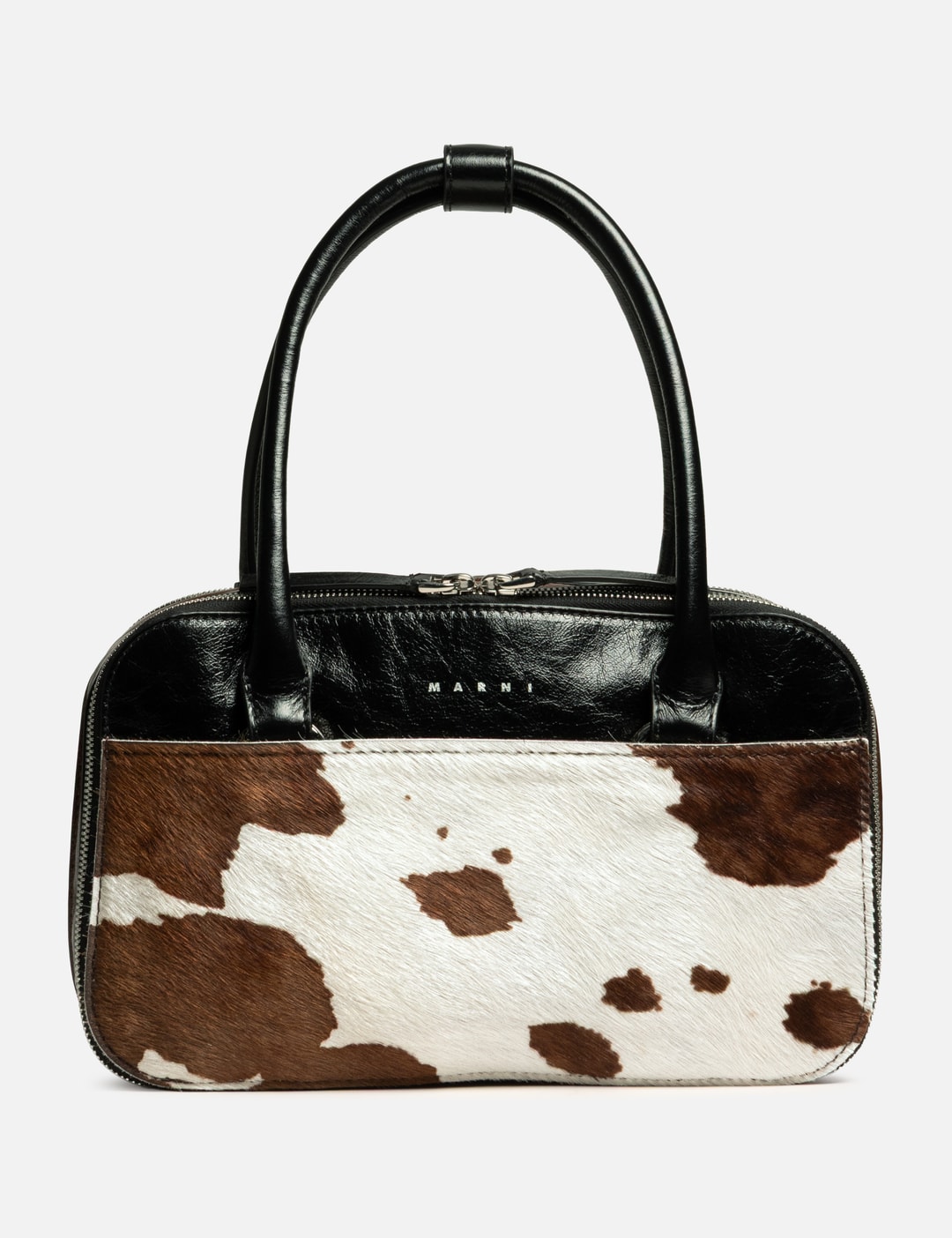 Marni Cow Print Leather Small Boxyne Bag In Brown/褐色/브라운/ブラウン
