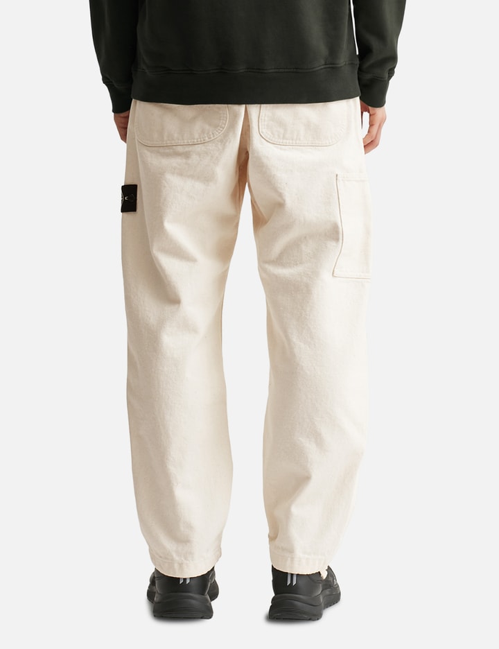 Stone Island Natural Cotton Gabardine Raw Beauty Chino Trousers In White