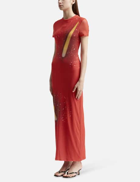 loewe red flower dress Loewe Anthurium Floral-Print Stretch-Mesh Maxi Dress In Red - 30% Off