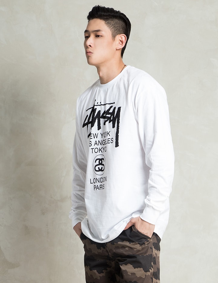 Stüssy White LS World Tour T-Shirt