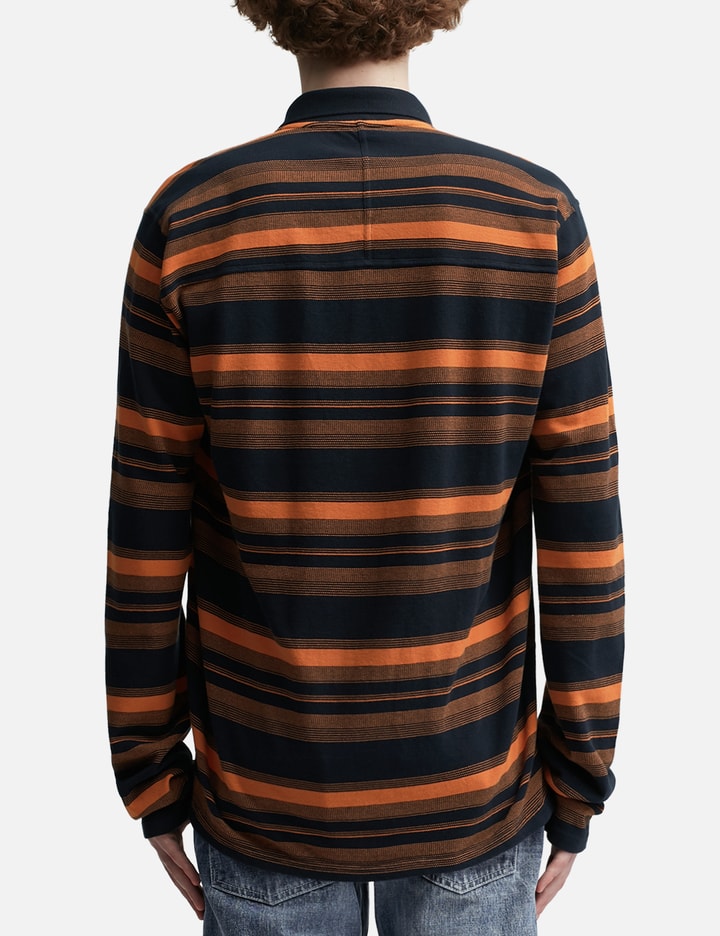 Long Sleeve PULLED NECK POLO in ORANGE STRIPE Placeholder Image