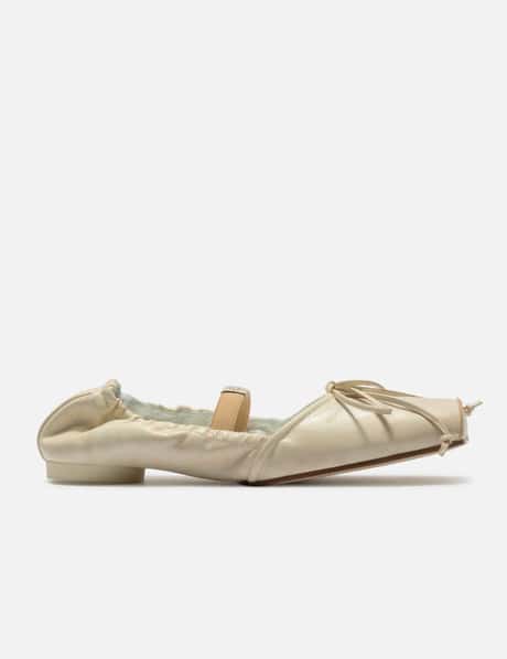 Square-Toe Leather Ballerina Shoes view 6
