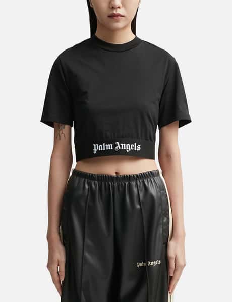 Palm Angels 로고 테이프 크롭 티셔츠