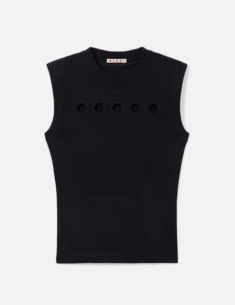 Marni Cotton Sleeveless T-Shirt With Cut-Out Polka Dots