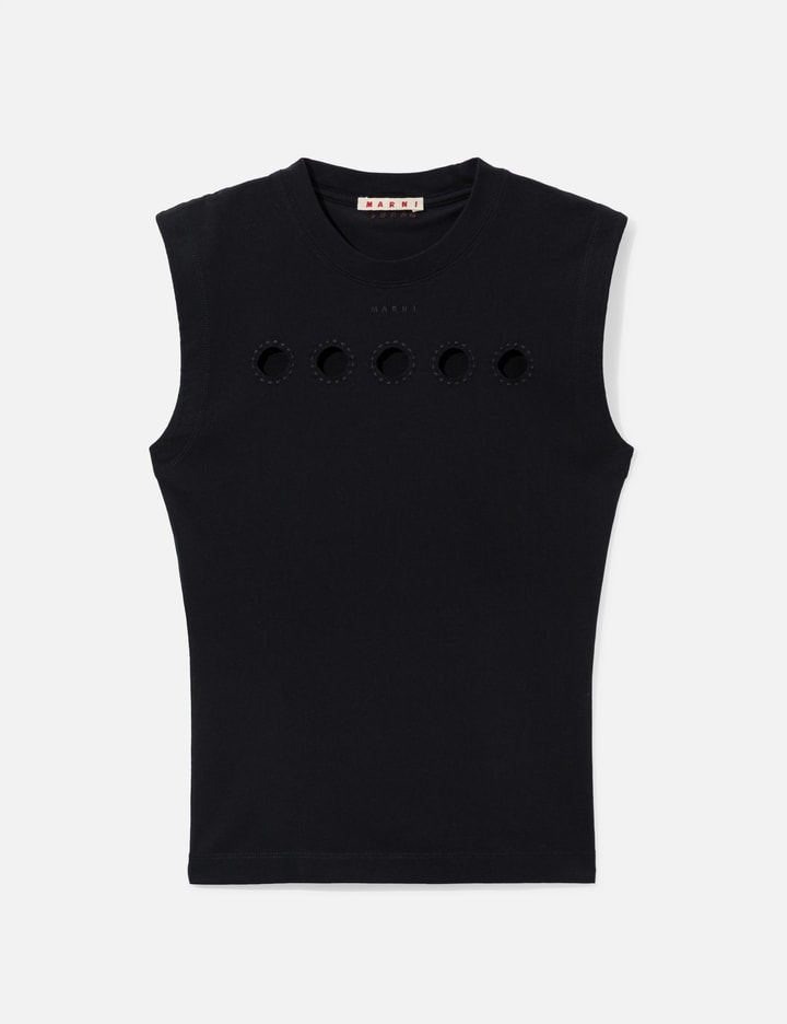 Marni Cotton Sleeveless T-Shirt With Cut-Out Polka Dots