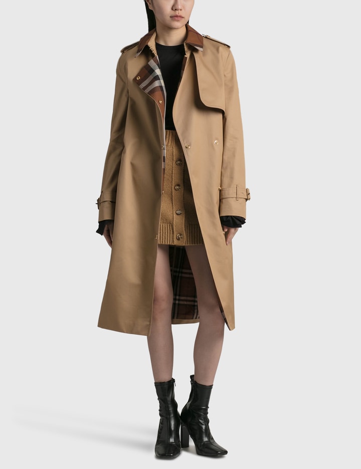 Burberry Check Panel Cotton Gabardine Trench Coat In Beige