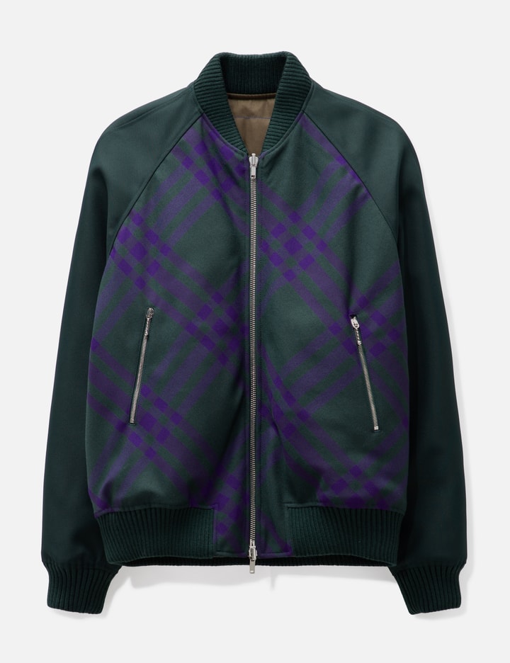 Shop Burberry Reversible Check Bomber Jacket In Green