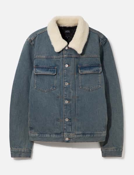 아페쎄 Faded Indigo Denim Jacket With Faux Shearling Collar