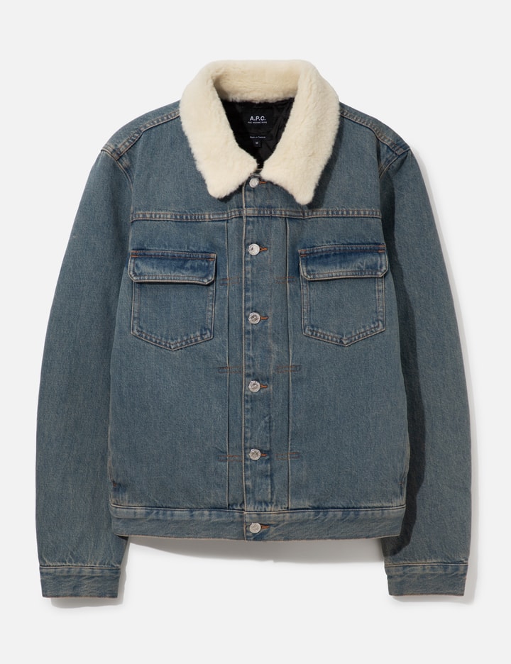 아페쎄 Faded Indigo Denim Jacket With Faux Shearling Collar
