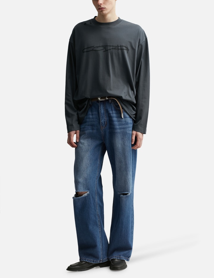 Indigo Washed Destroyed Break Cut Flared Jeans Placeholder Image