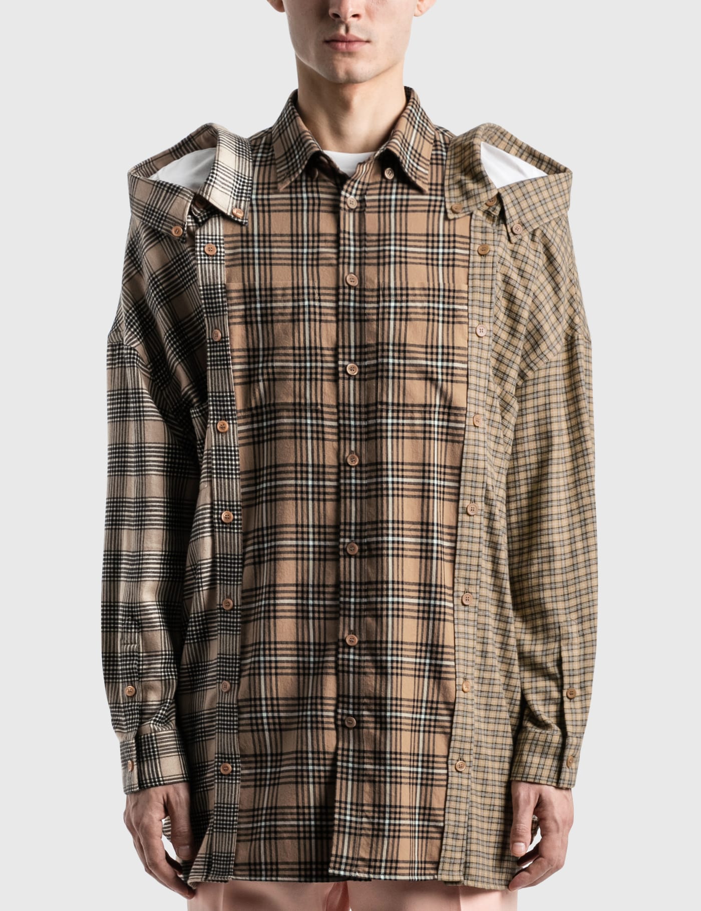 버버리 Burberry Contrast Check Cotton Flannel Reconstructed Shirt