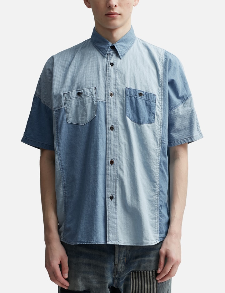 Shop Fdmtl 3 Year Wash Patchwork Shirt In Blue