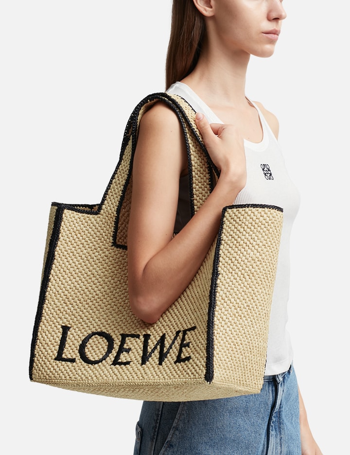 Loewe Fold Logo-strap Raffia Tote Bag in Natural