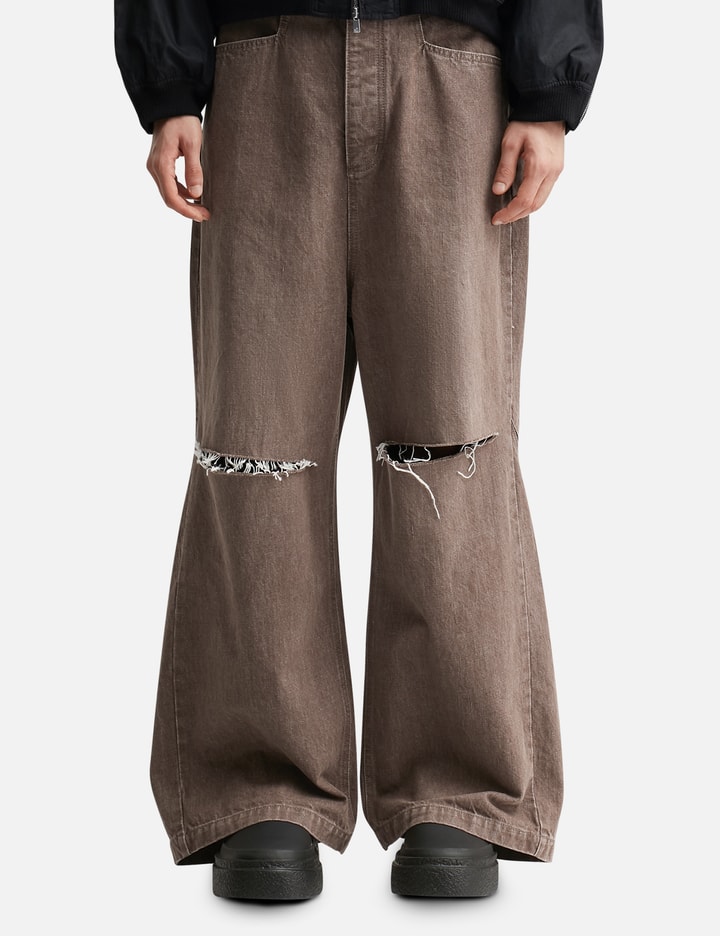 Wide Denim Damaged Trousers Placeholder Image
