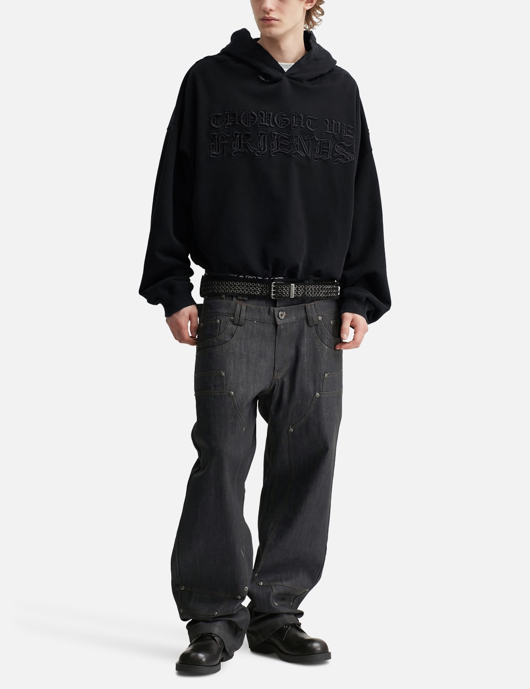 "Soloman" Embroidered Hoodie In Washed Black view 15