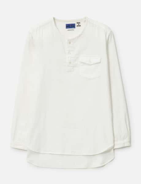 BLUE BLUE JAPAN Cotton Pin Oxford Band Collar Long Shirt
