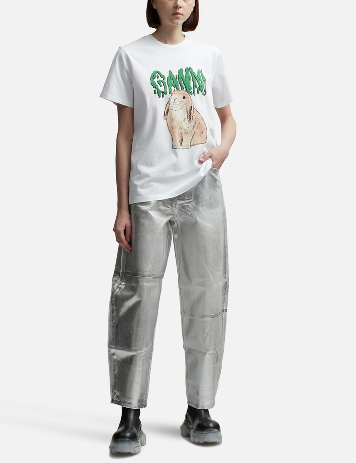 Shop Ganni White Graphic Bunny Jersey T-shirt
