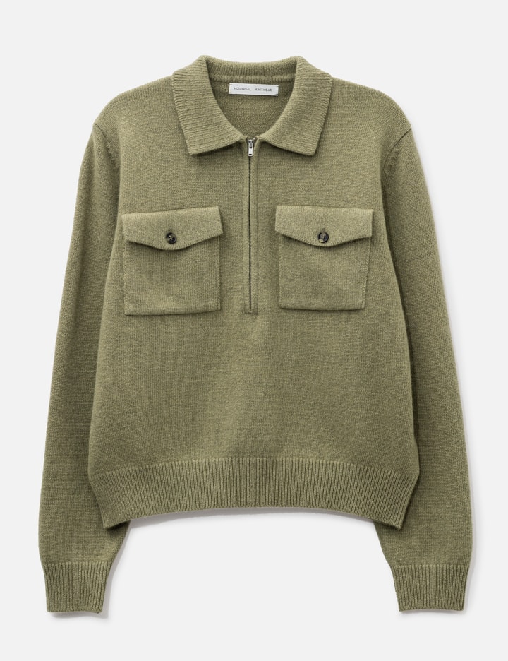Moondal Pocket Collar Knit In Khaki