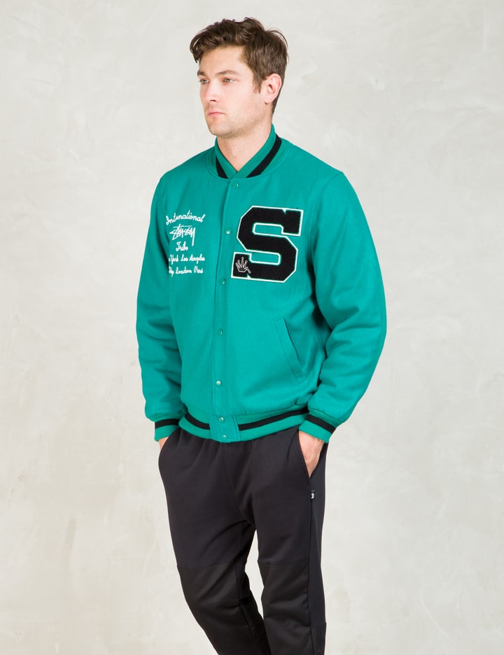 Stüssy - Teal Big S Letterman Jacket | HBX - Globally Curated Stüssy - Teal Big S Letterman Jacket | HBX - Globally Curated