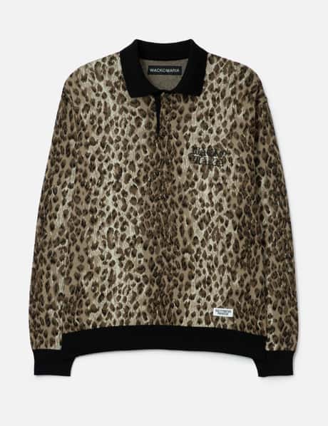 Wacko Maria Leopard Jacquard Knit Polo Shirt