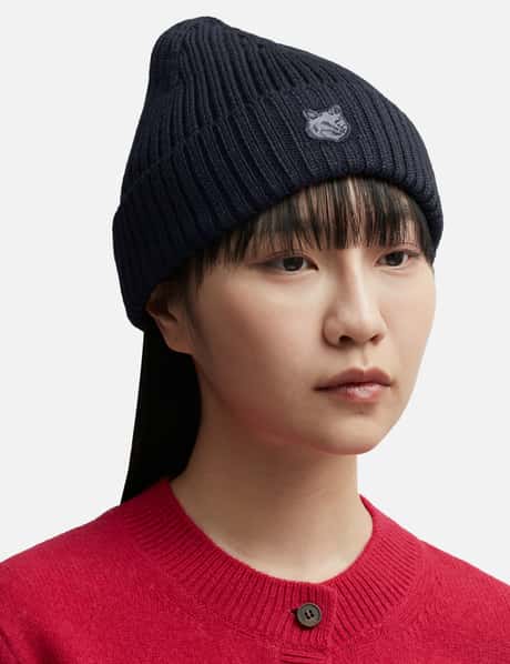 Maison Kitsuné - Bold Fox Head Patch Ribbed Beanie | HBX display picture 1