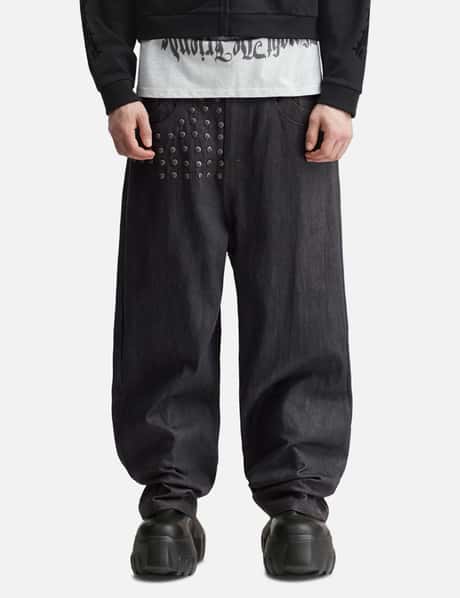 "Devlin" Studded Waxed Japanese Raw Denims In Blue view 10