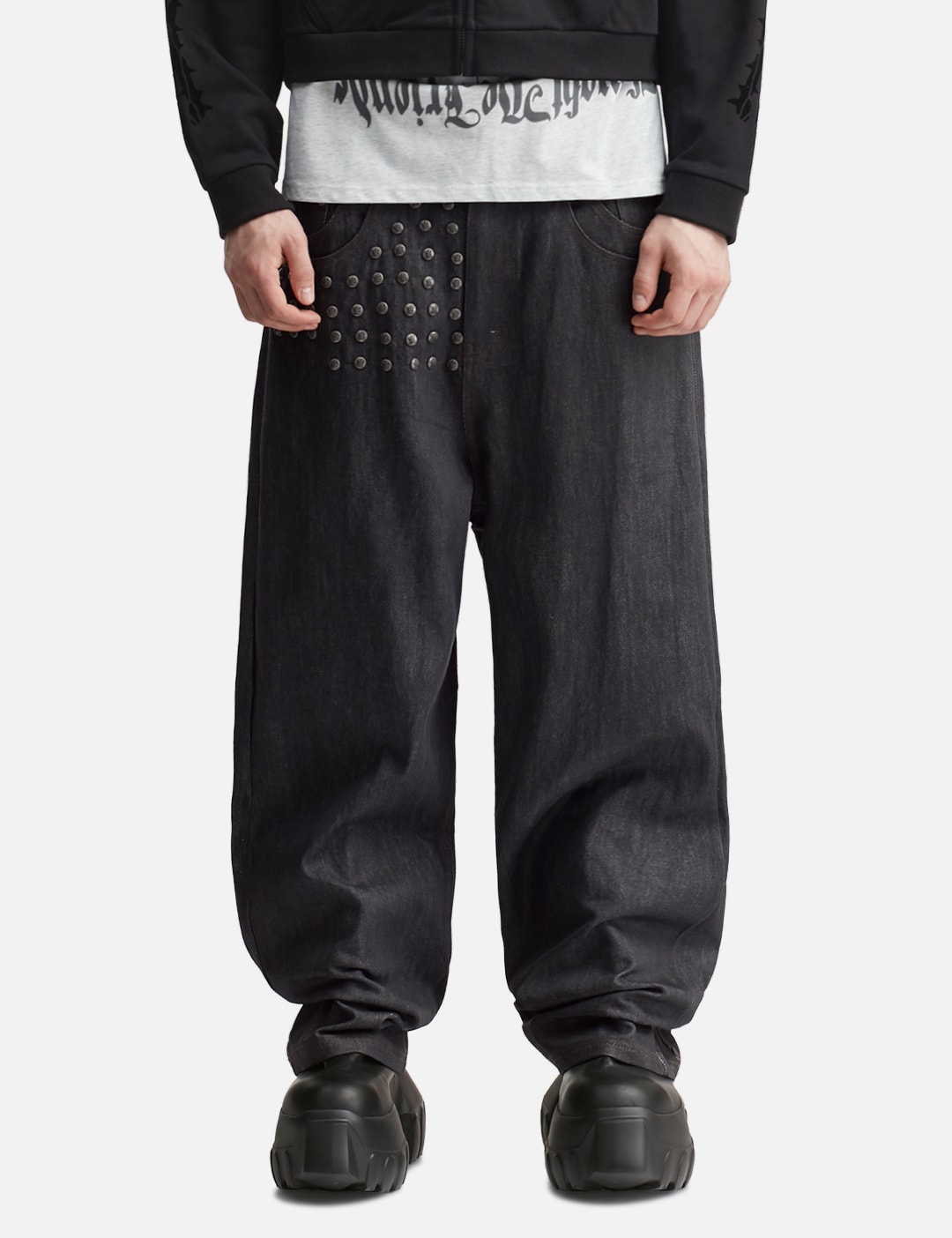 "Devlin" Studded Waxed Japanese Raw Denims In Blue view 11