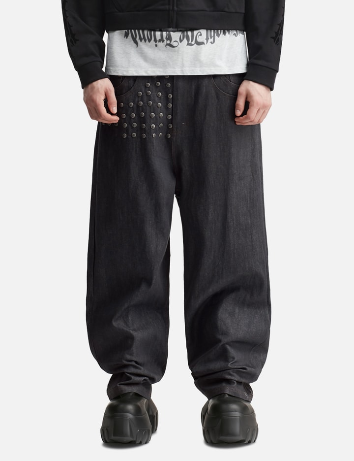 "Devlin" Studded Waxed Japanese Raw Denims In Blue view 3