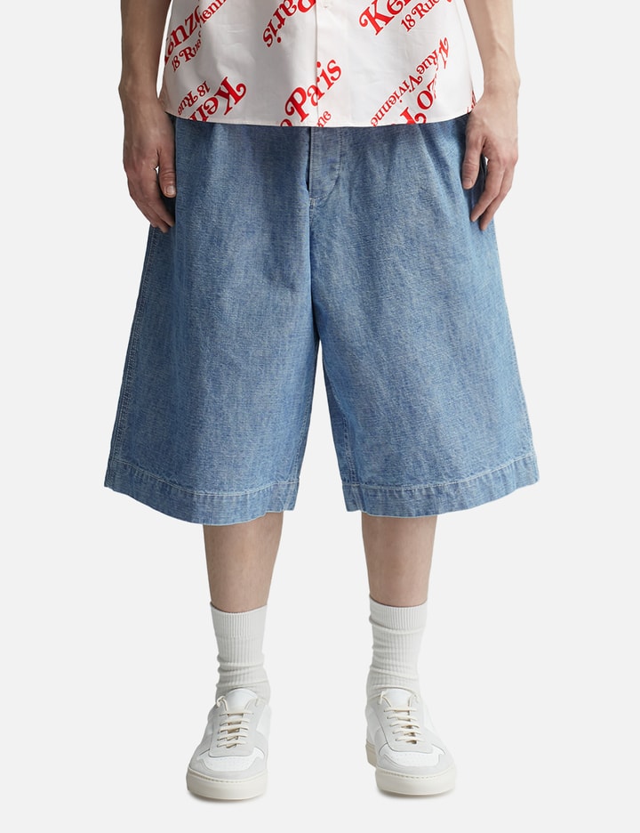 Shop Kenzo Military Denim Shorts In Blue