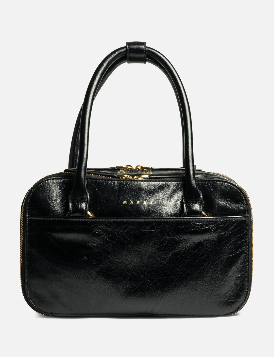 Marni Leather Small Boxyne Bag In Black/黑色/블랙/ブラック