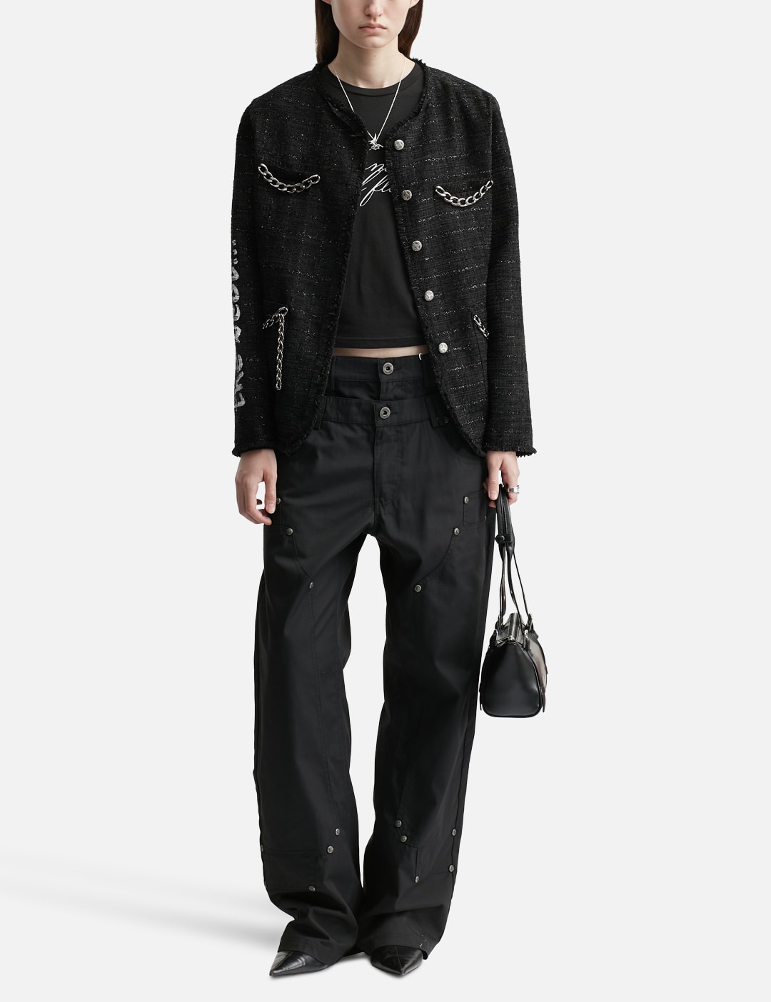 Painted Tweed Jacket With Chain Detail Black view 16