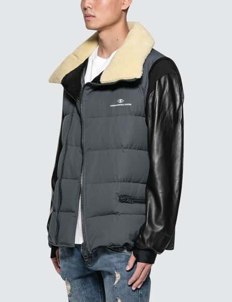 Undercover - Puffer Jacket With Shearling Collar And Leather 