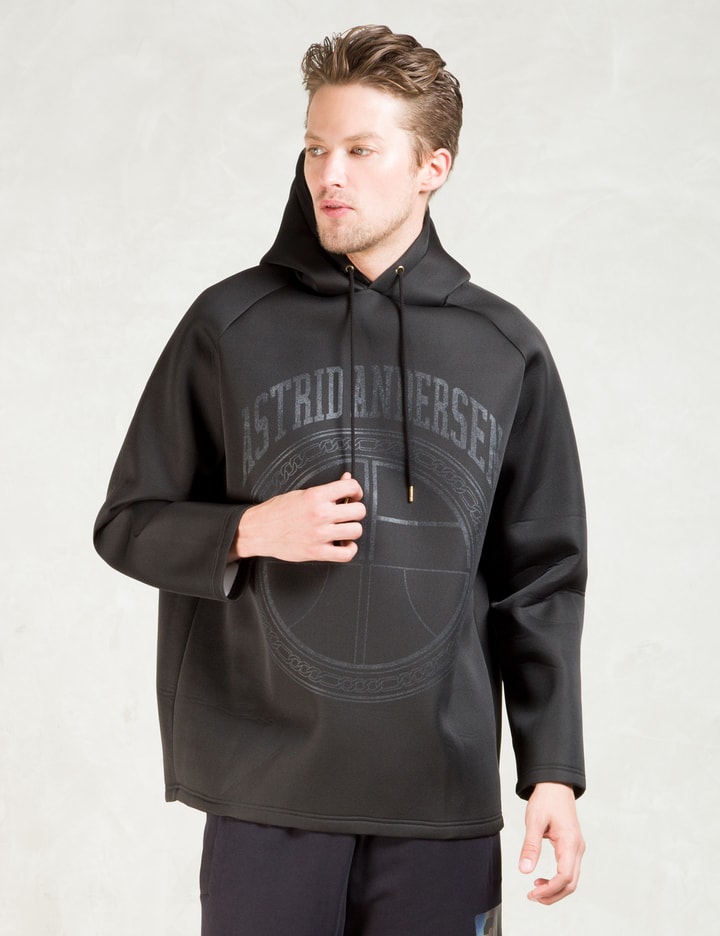 ASTRID ANDERSEN - Black L/S Crewneck Neoprene Logo Hoodie | HBX