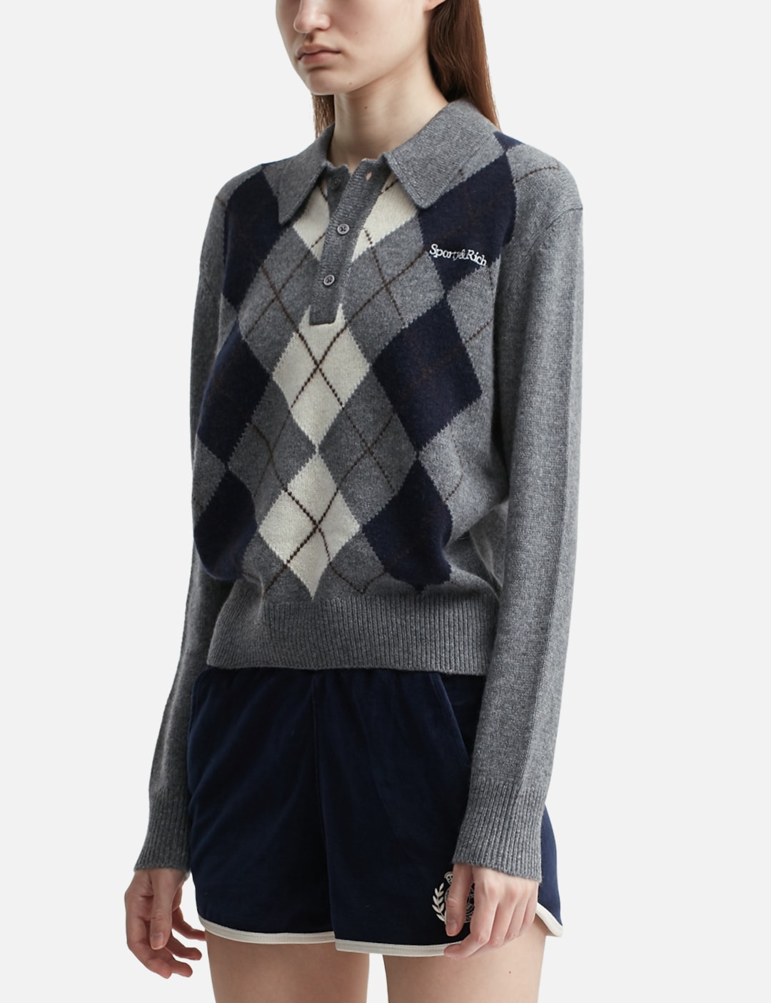 Serif Logo Argyle Cashmere Polo view 14