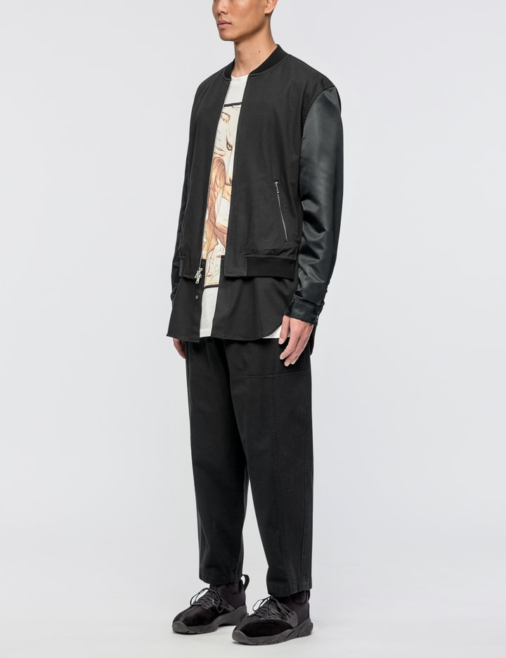 Classic Bomber Shirt Jacket with Nylon Sleeves Placeholder Image