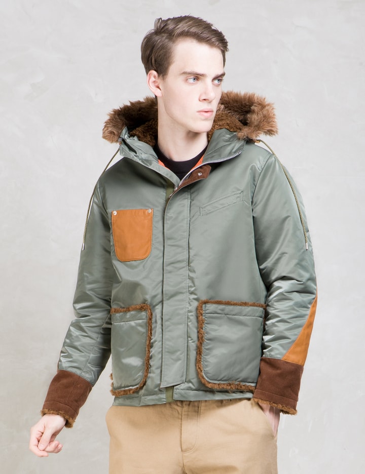 Whiz Green Detachable Fur Trim Comb Down Jacket
