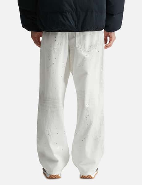 NEIGHBORHOOD BW Washed Utility Pants - Relaxed white denim with 