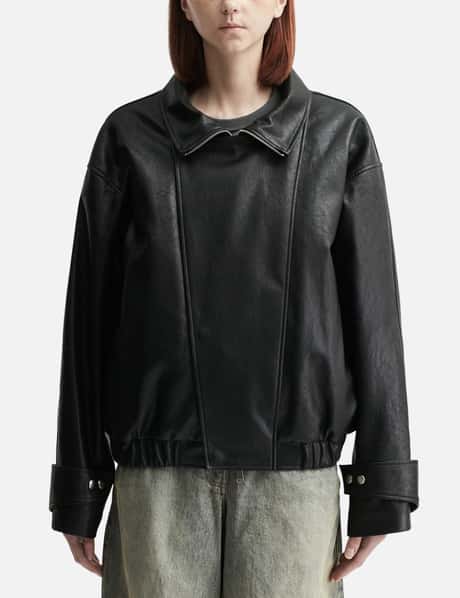 DEINET Faux Leather Bomber Jacket